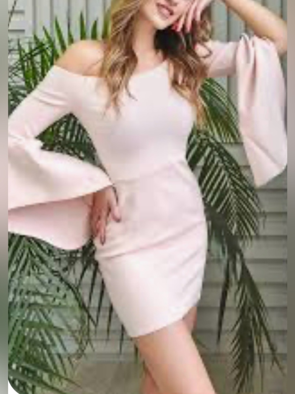 Women's Off-Shoulder Bell Sleeve Pink Dress